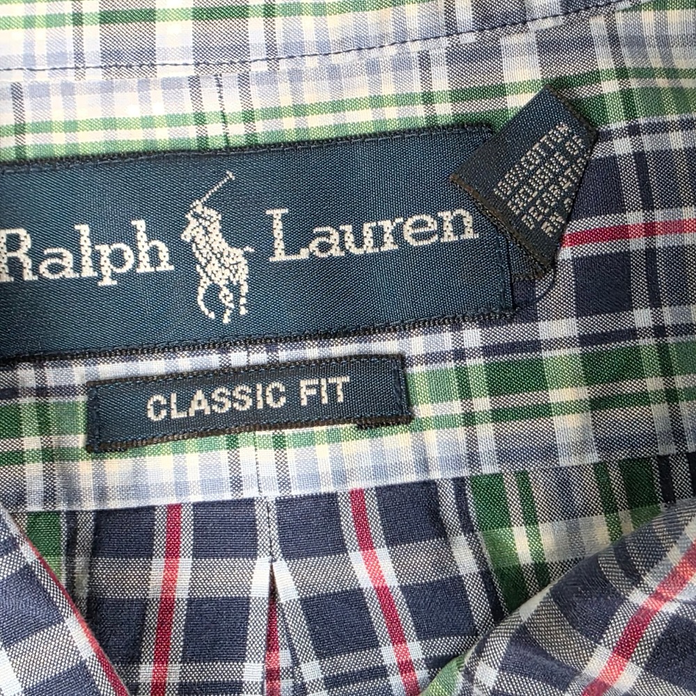 Ralph Lauren Plaid Shirt Green Blue‎ Classic Short Sleeve Button XL Preppy Pony - Picture 4 of 8
